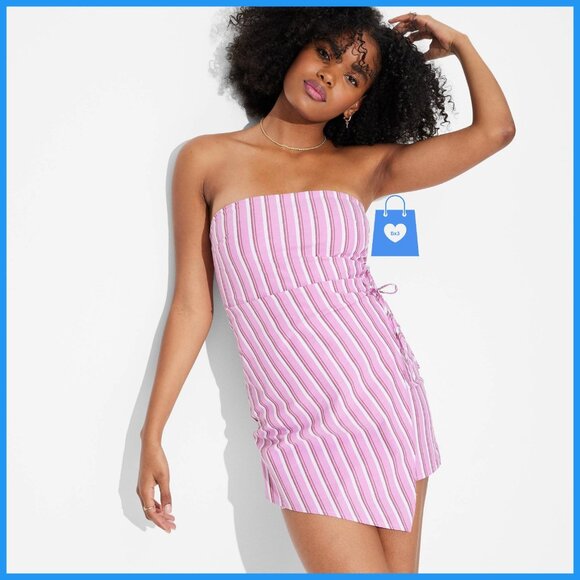 XS - Womens Tube Mini Wrap Dress - Wild Fable - Berry Pink Striped - Picture 2 of 6